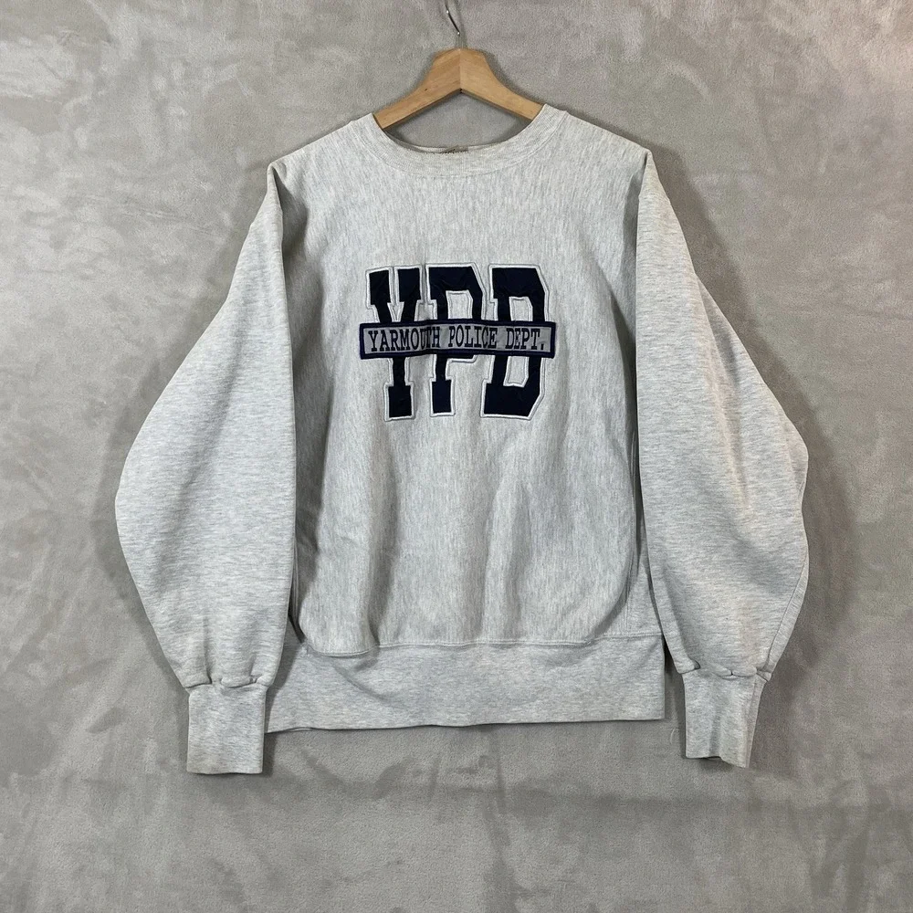 Vtg Reverse Weave Sweatshirt Mens Large Made in USA Police 90s Heather Gray